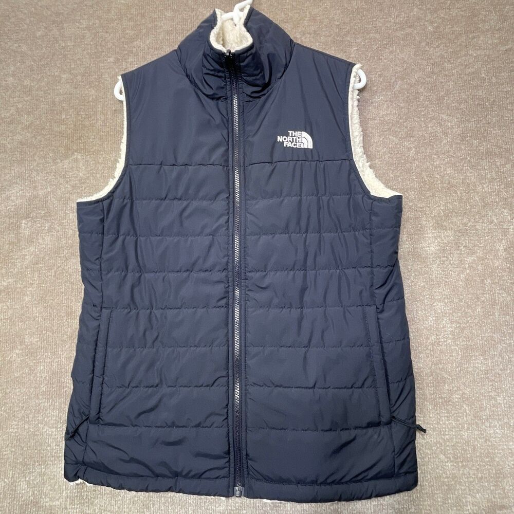 The North Face Vest Reversible Womens LG Puffer Sherpa Fleece Outdoor Cozy Warm